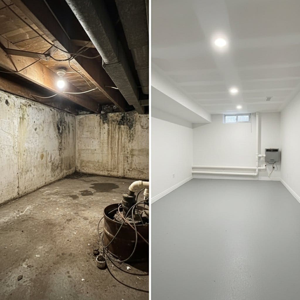 Mold Inspection & Moisture Assessment before and after in residential basement, Upper Saddle River NJ