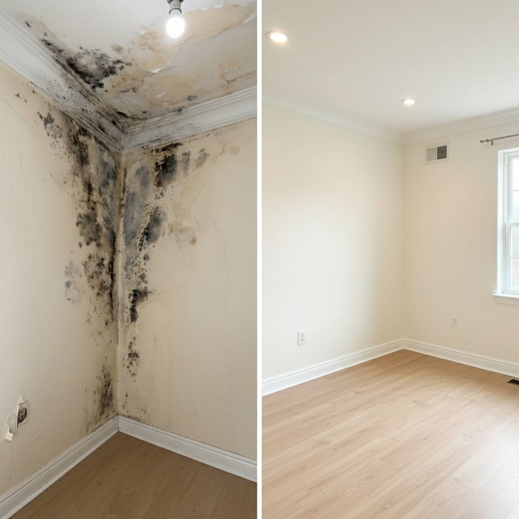 Before and after mold testing & lab reporting in Upper Saddle River two-story residence bedroom