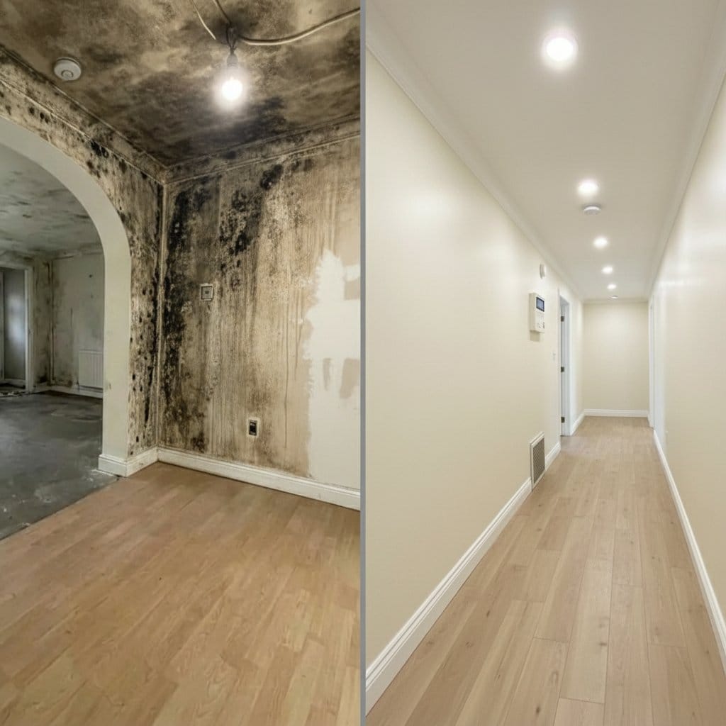 Black Mold Removal before and after in hallway, Upper Saddle River NJ