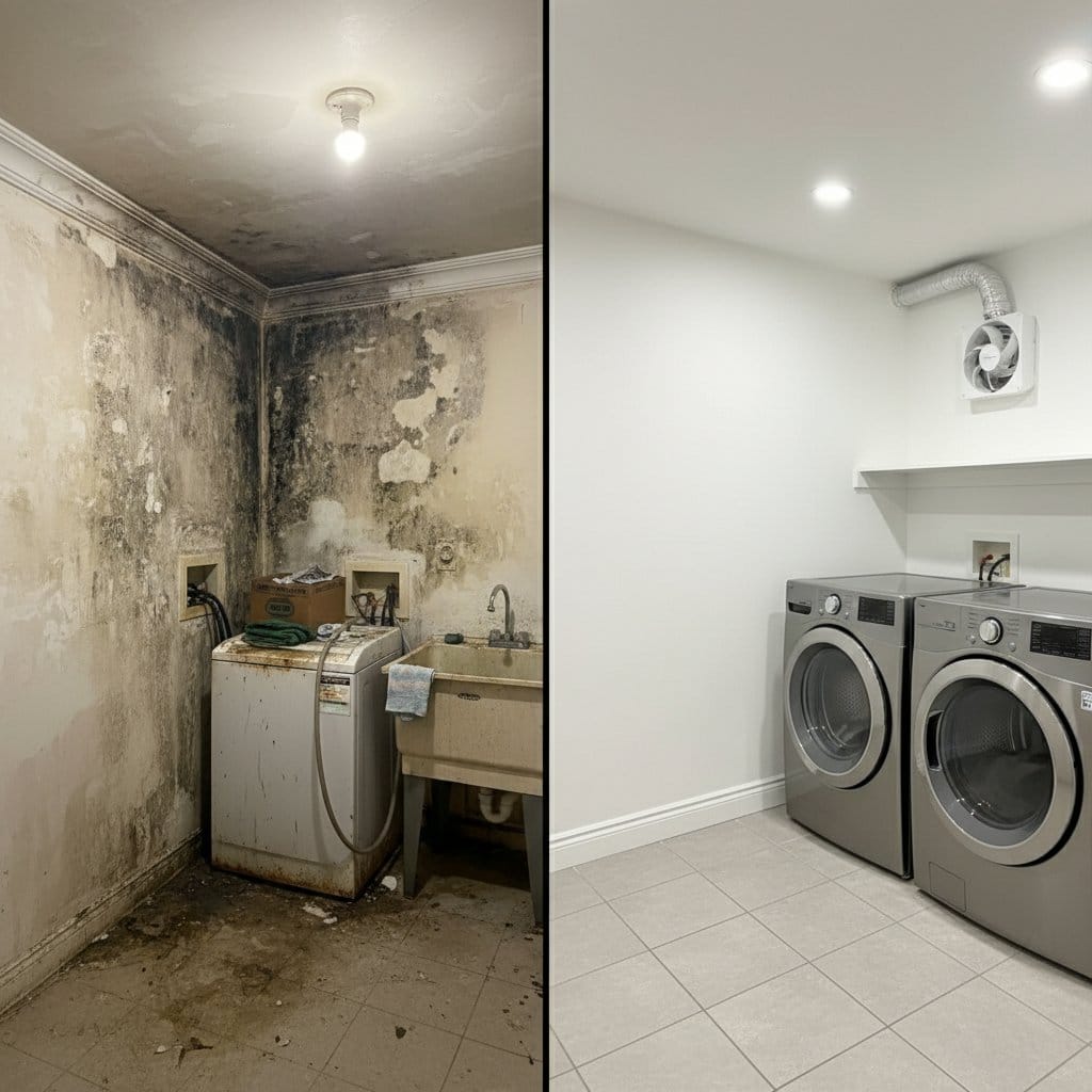 Black Mold Removal restoration — laundry room of contemporary home in Upper Saddle River, NJ