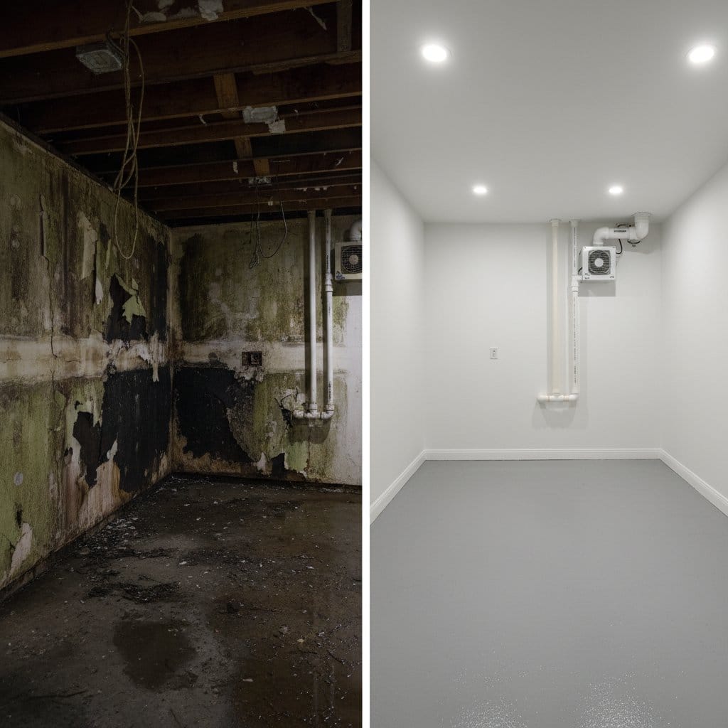 Attic & Crawl Space Mold Removal restoration β utility room of split-level home in Upper Saddle River, NJ