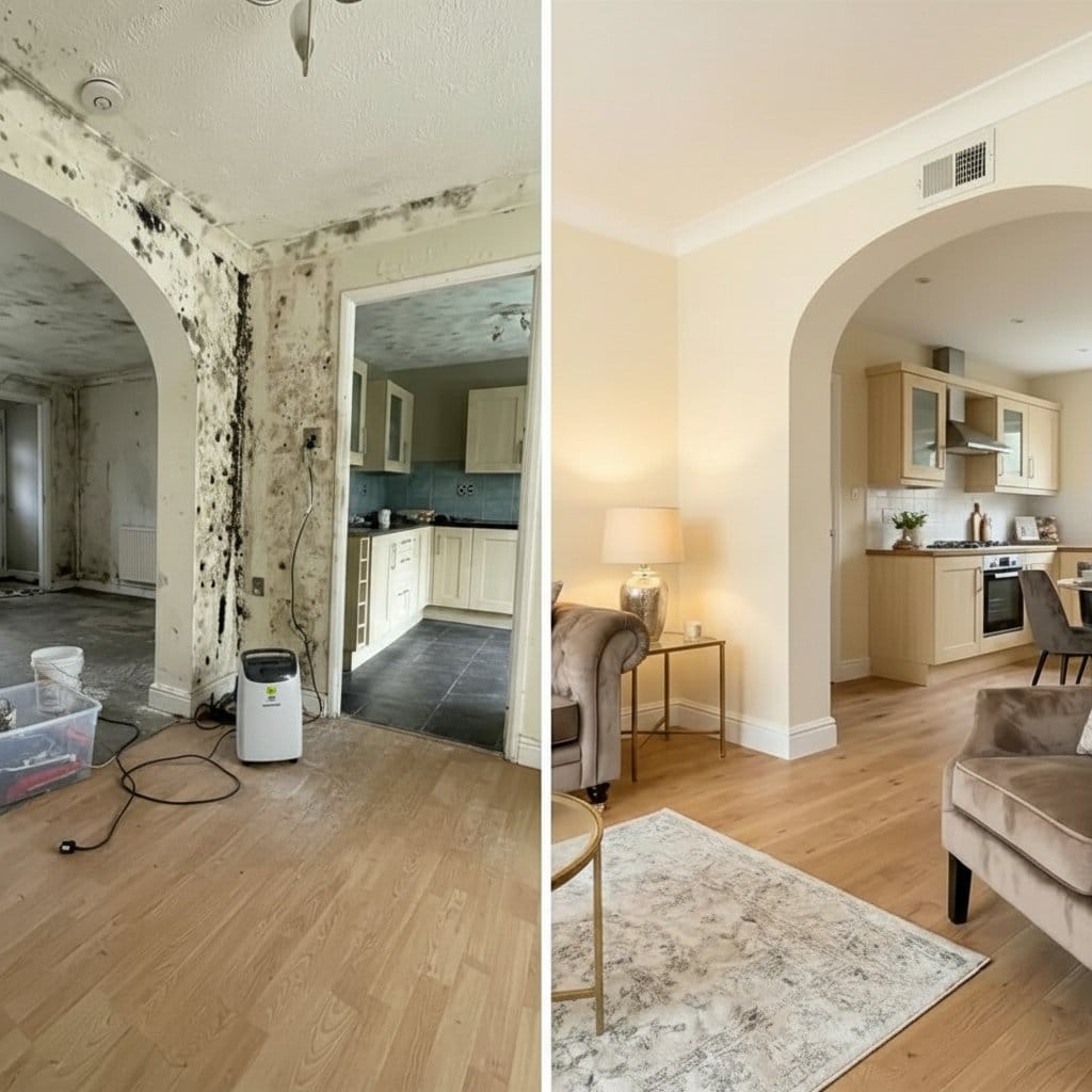 Bathroom & Kitchen Mold Removal before and after in living room, Upper Saddle River NJ