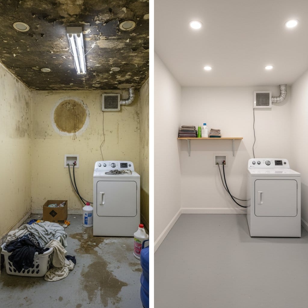 Odor Removal & Disinfection restoration — laundry room of Cape Cod house in Upper Saddle River, NJ