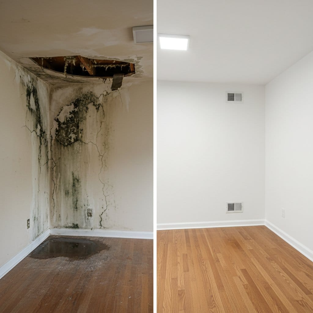 Before and after odor removal & disinfection in Upper Saddle River ranch-style home dining room